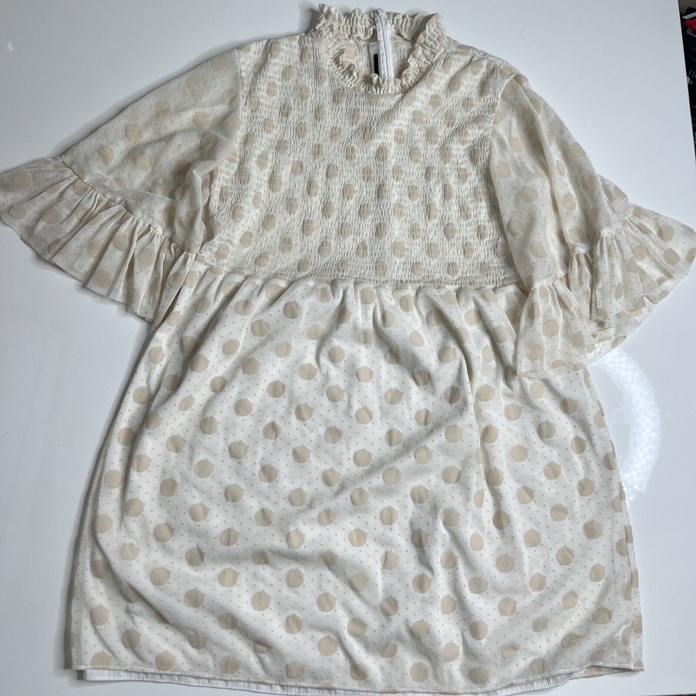 ALEXANDER MCQUEEN MCQ sz 38 Cream Ruffle blouse Sheer Polka Dot Tulle A020823